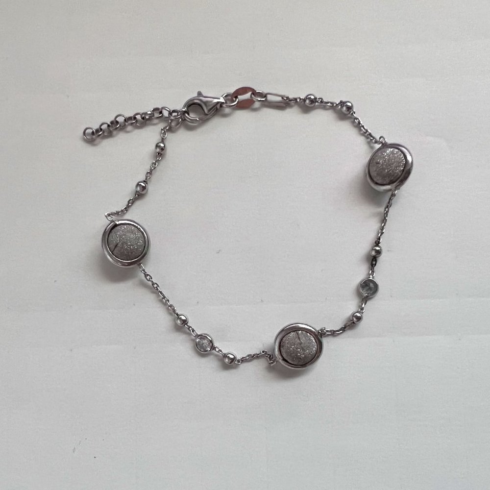 DKR Dainty 925 Silver Round ball Glitter Ball Beaded Rhinestone Bracelet